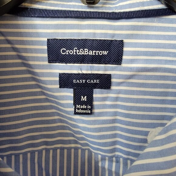 Croft & Barrow Mens M Short Sleeve Dress Shirt Easy Care Blue & White Striped - Picture 3 of 10